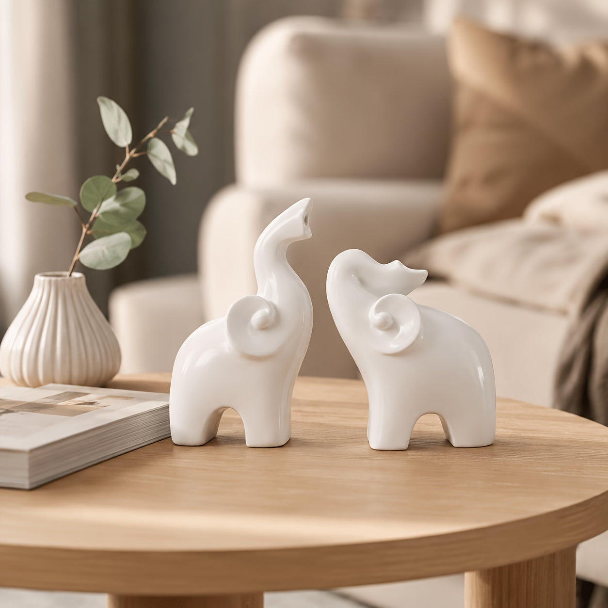 Tnessential Little White Elephant Modern Minimalist Resin Decorative 3D Decor