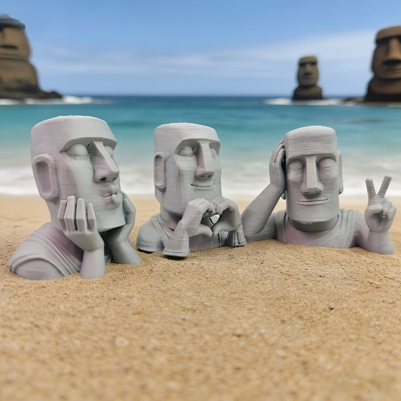 Tnessential Set of 3 Artistic Moai Statues 3D Decor