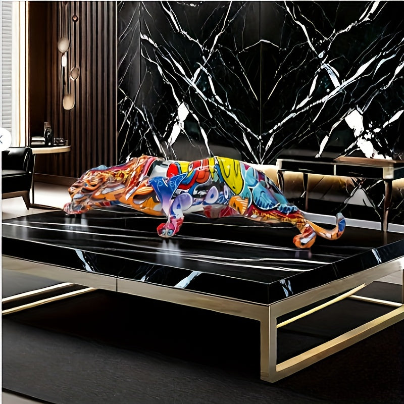 Tnessential Vibrant Graffiti Leopard Figurine 3D Decor
