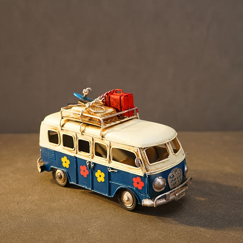Tnessential Iron Art Retro Handmade Bus Car Model Statue American 3D Decor