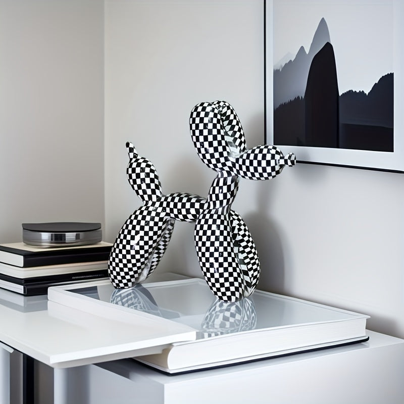 Tnessential Elegant Black & White Checkered Dog Sculpture 3D Decor