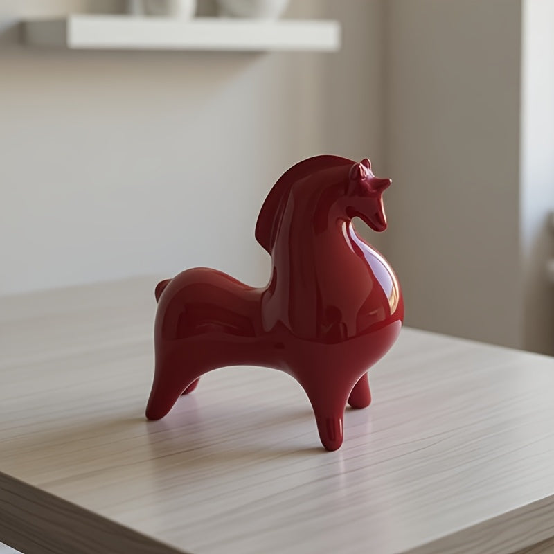 Tnessential Vintage Tang Horse Red Glaze Porcelain Horse Statue 3D Decor