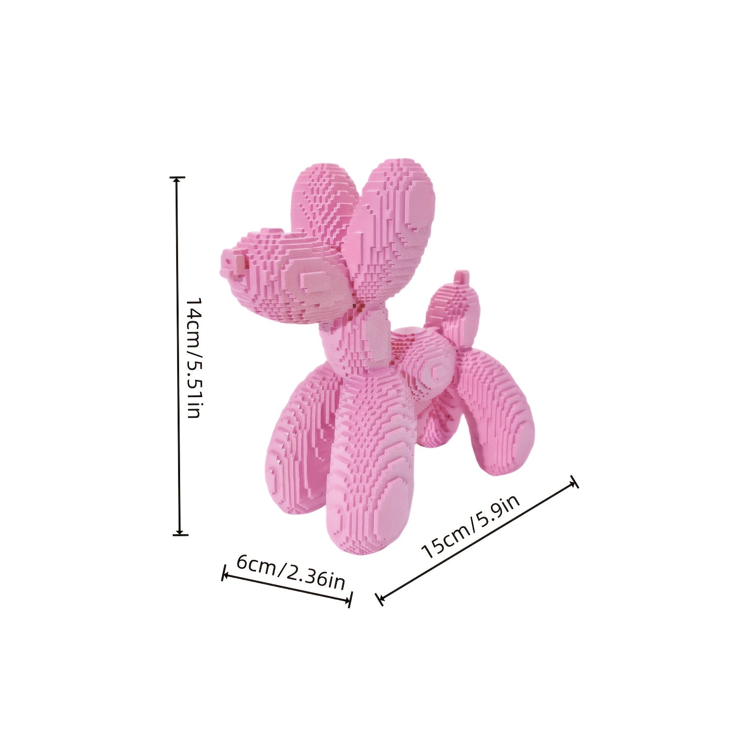 Tnessential One Pink Balloon Dog Statue Designed Like a Building Block 3D Decor