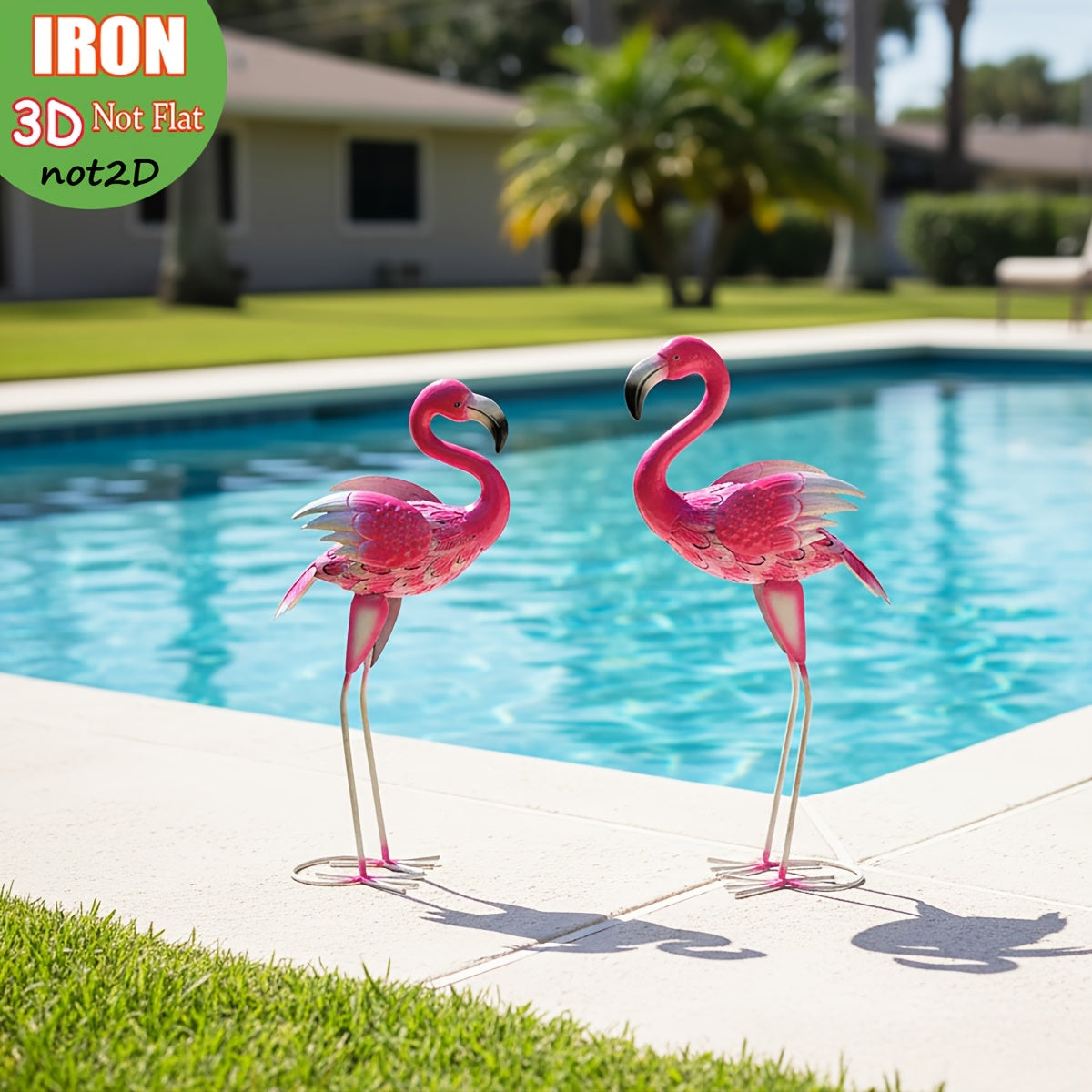 Tnessential Large Metal Pink for Flamingo Garden Statues and Sculptures 3D Decor
