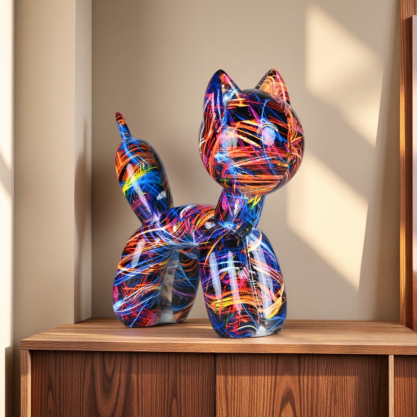 Tnessential Colorful Graffiti Balloon Cat Resin Statue Decoration 3D Decor