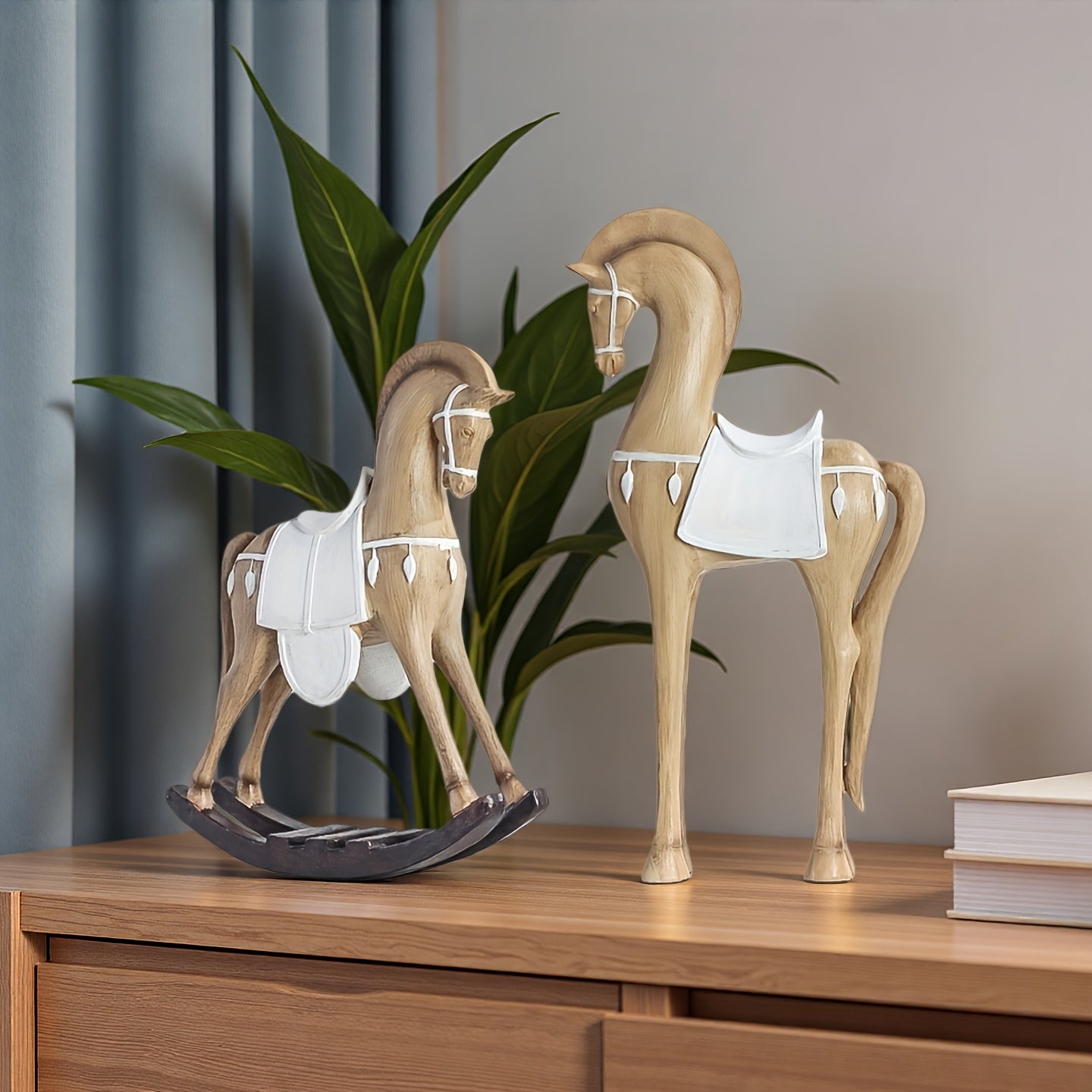 Tnessential Nordic-style Imitation Wood Horse Figurine 3D Decor