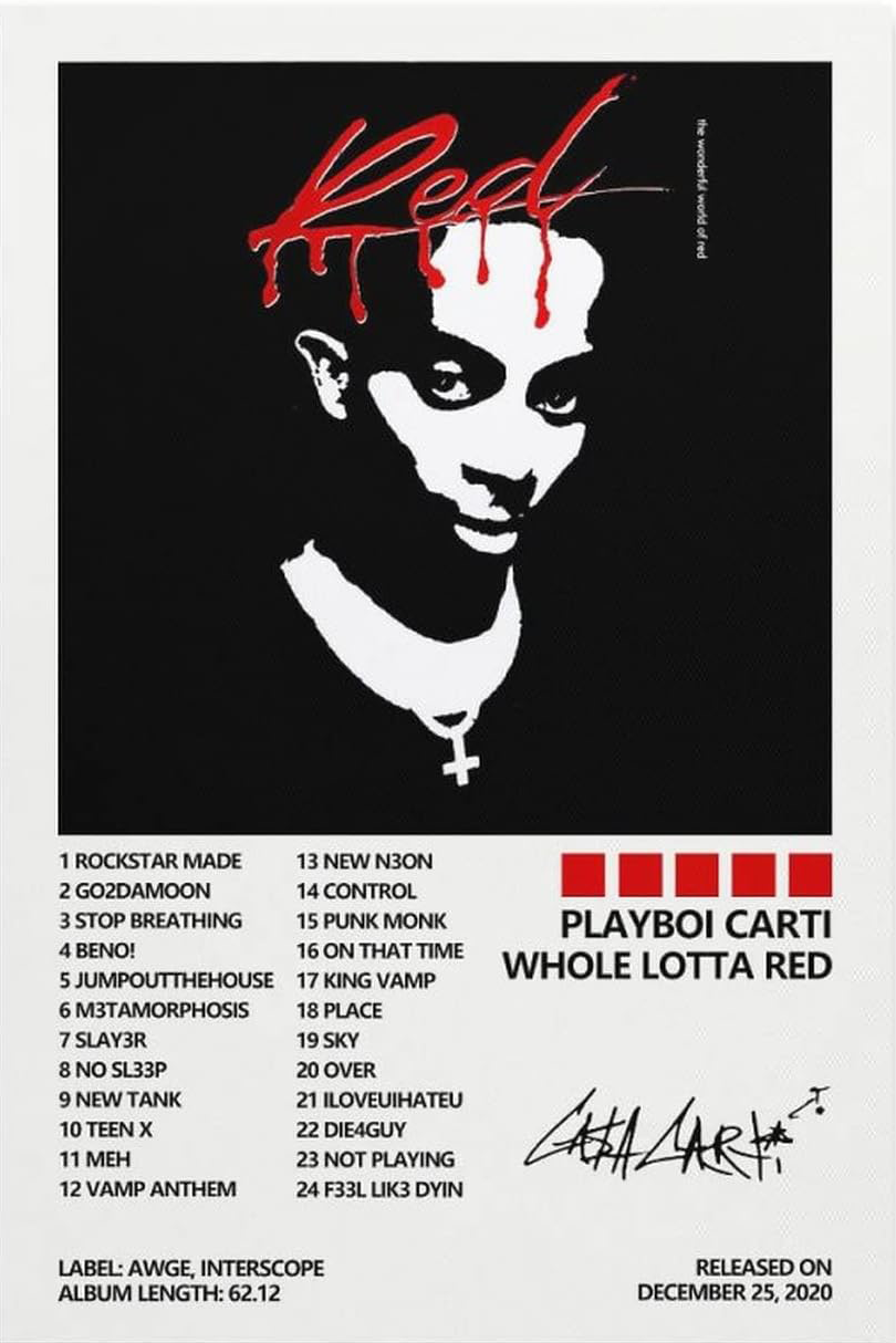 PLAYBOY CARTI "WHOLE LOTTA RED " CANVAS POSTER