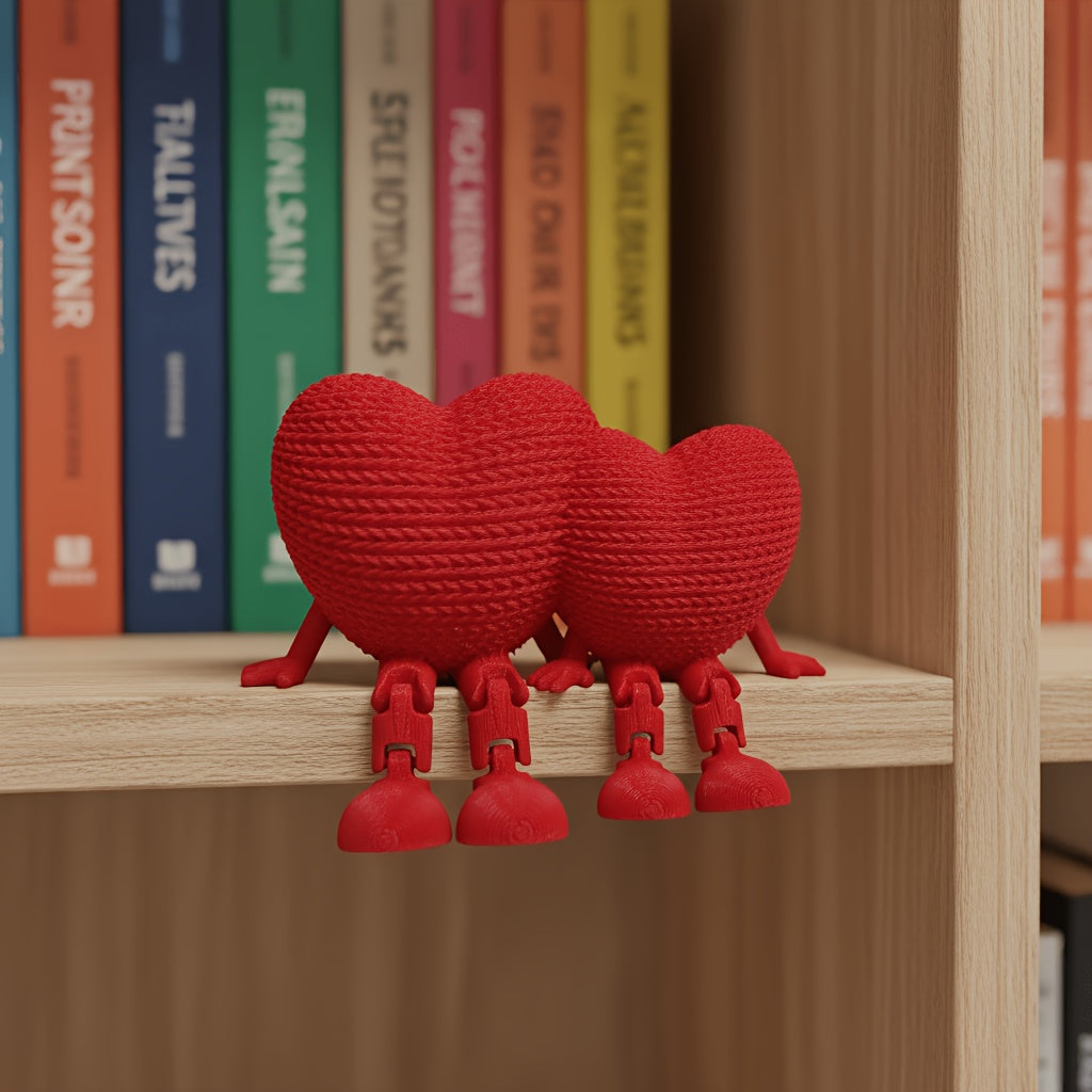 Tnessential | Red Couple's Knitted Heart Ornament Statue 3D Decor