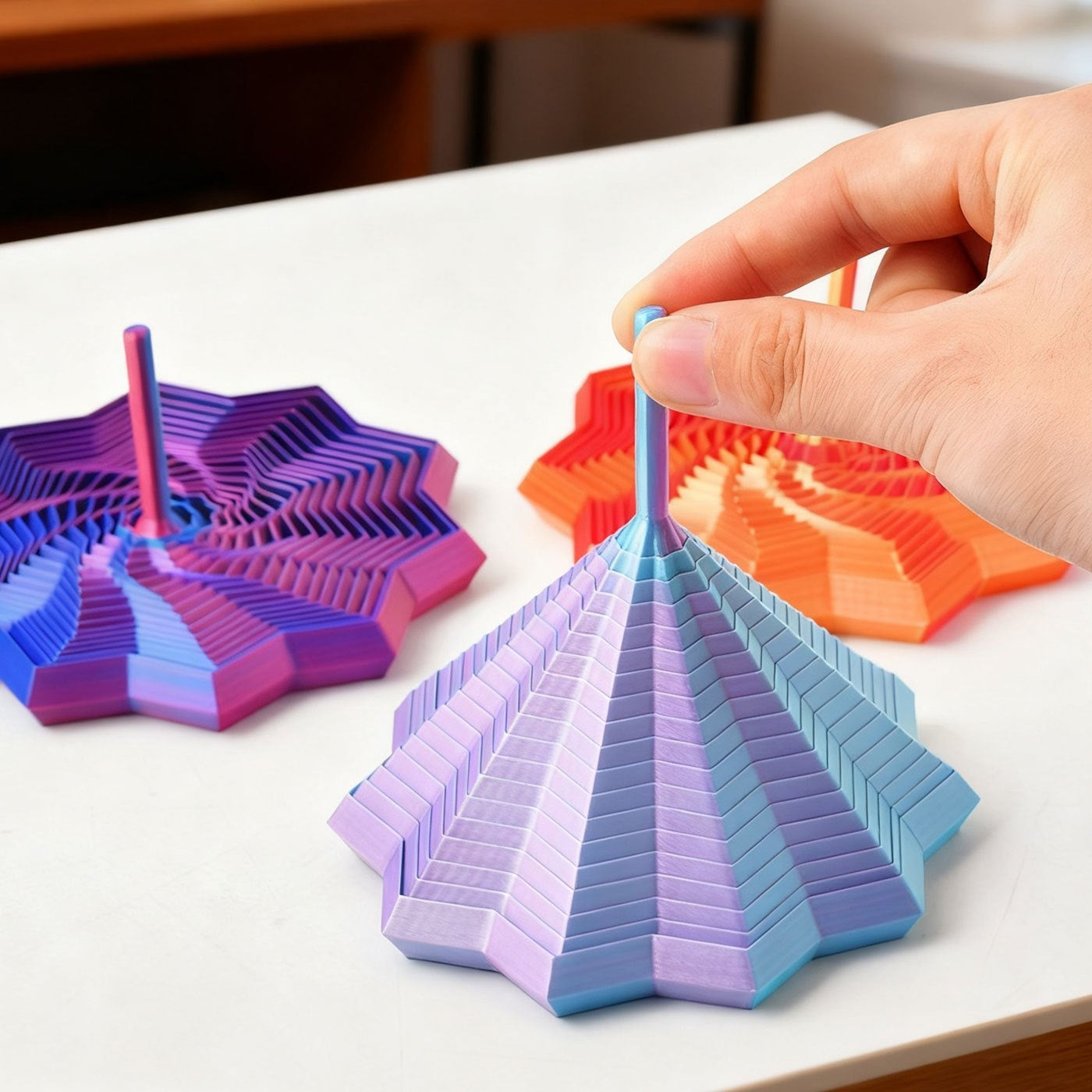 Tnessential U002f2pcs Multicolor Gradient Spinning Tops 3D Decor