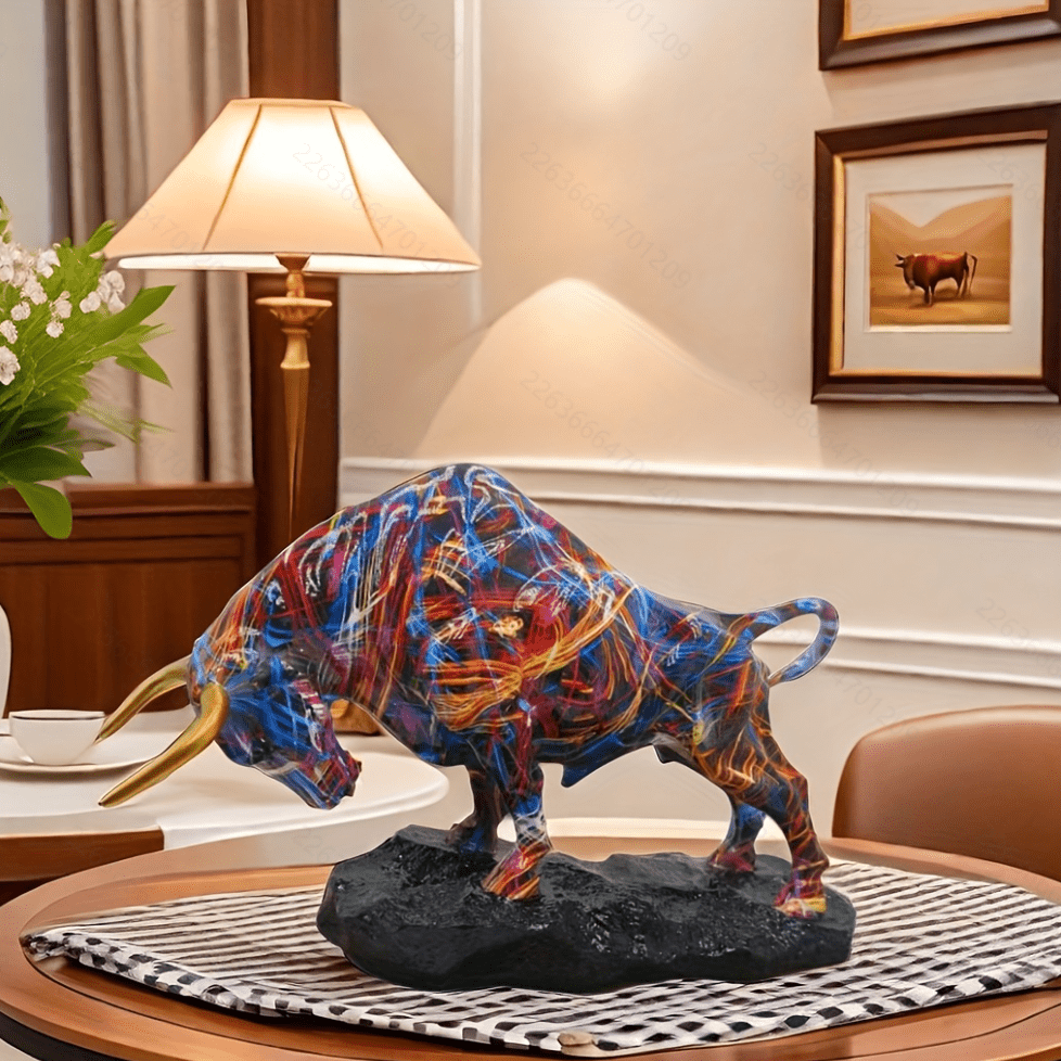 Tnessential Sparkling Resin Wall Street Bull Statue 3D Decor