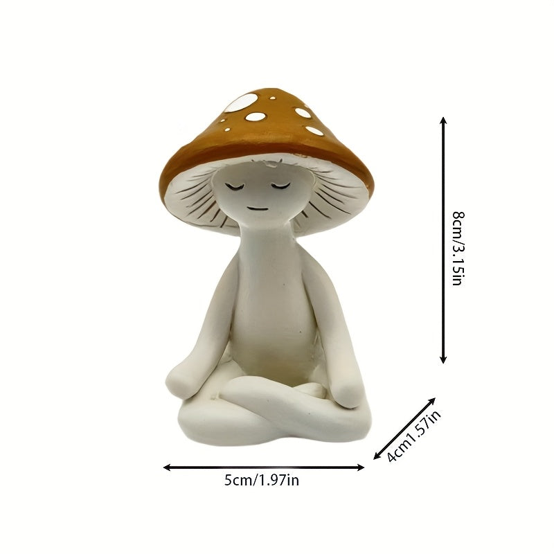 Tnessential Charming Resin Mushroom Yoga Meditation Statuette 3D Decor