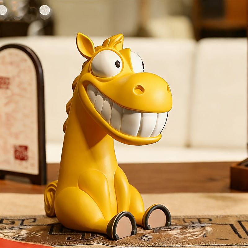 Tnessential Yellow Horse Statue with a Funny Grin 3D Decor