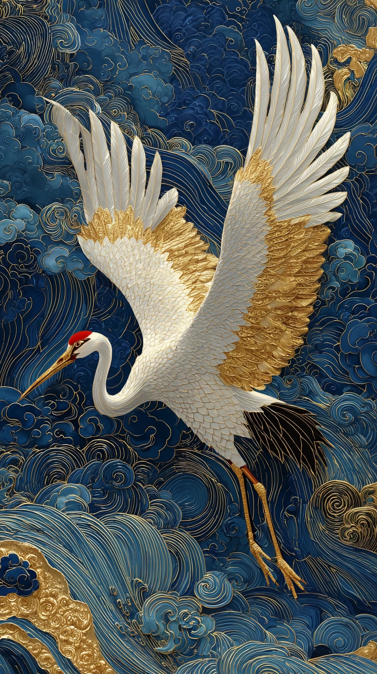 LUXURY GOLD CRANE ASIAN ART CANVAS POSTER
