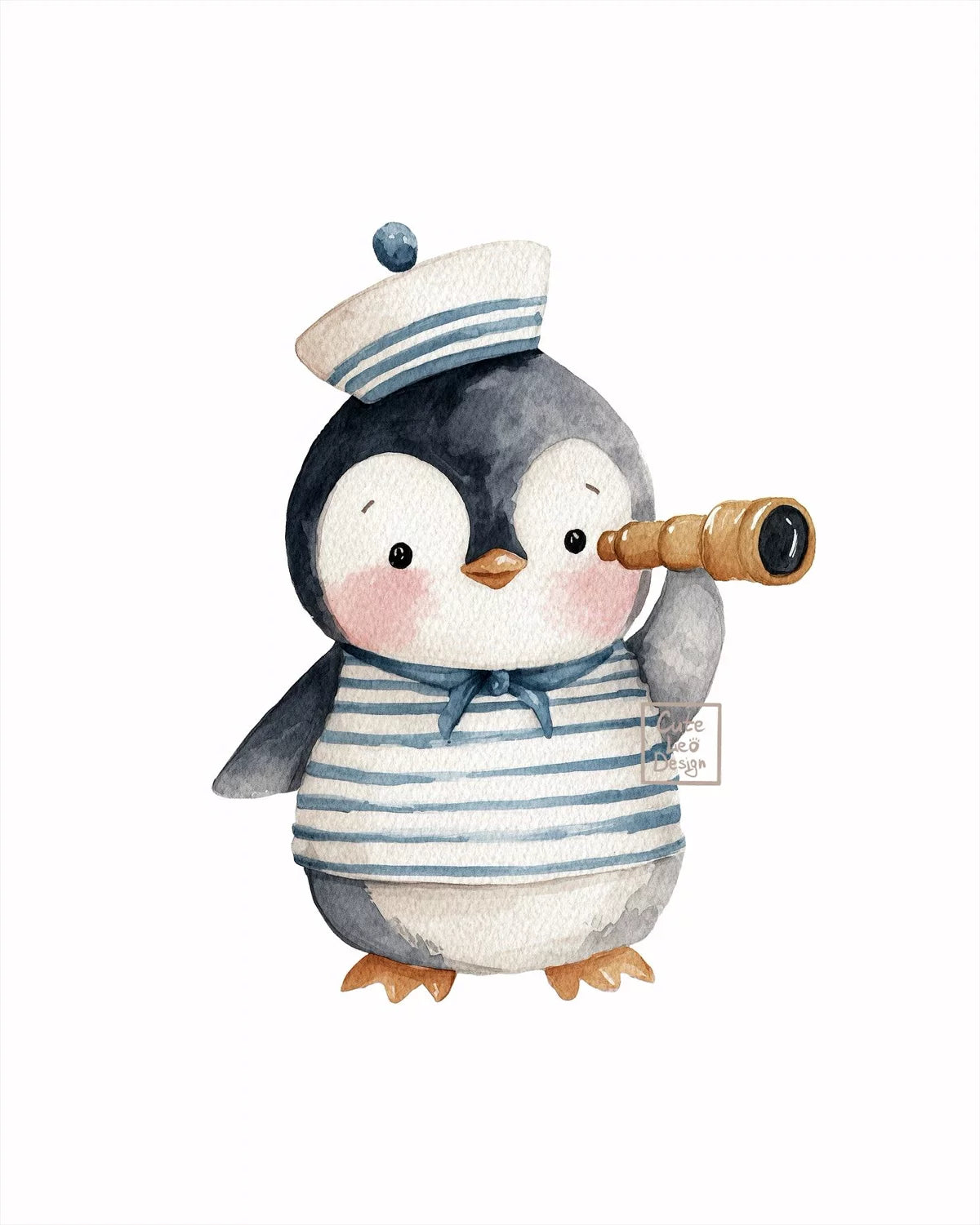CUTE SAILOR PENGUIN NURSERY CANVAS POSTER