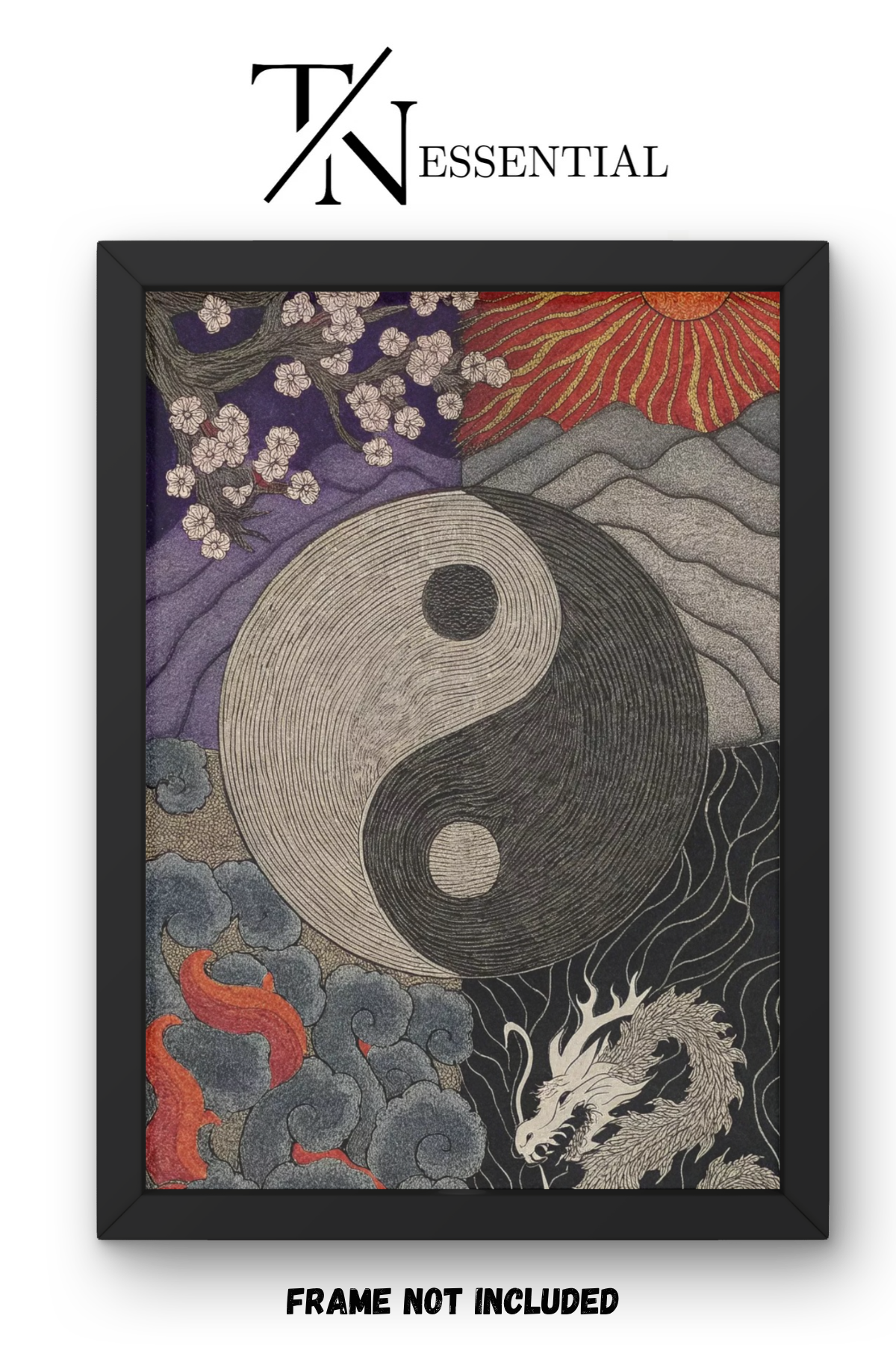 YIN YANG JAPANESE DRAGON CANVAS POSTER