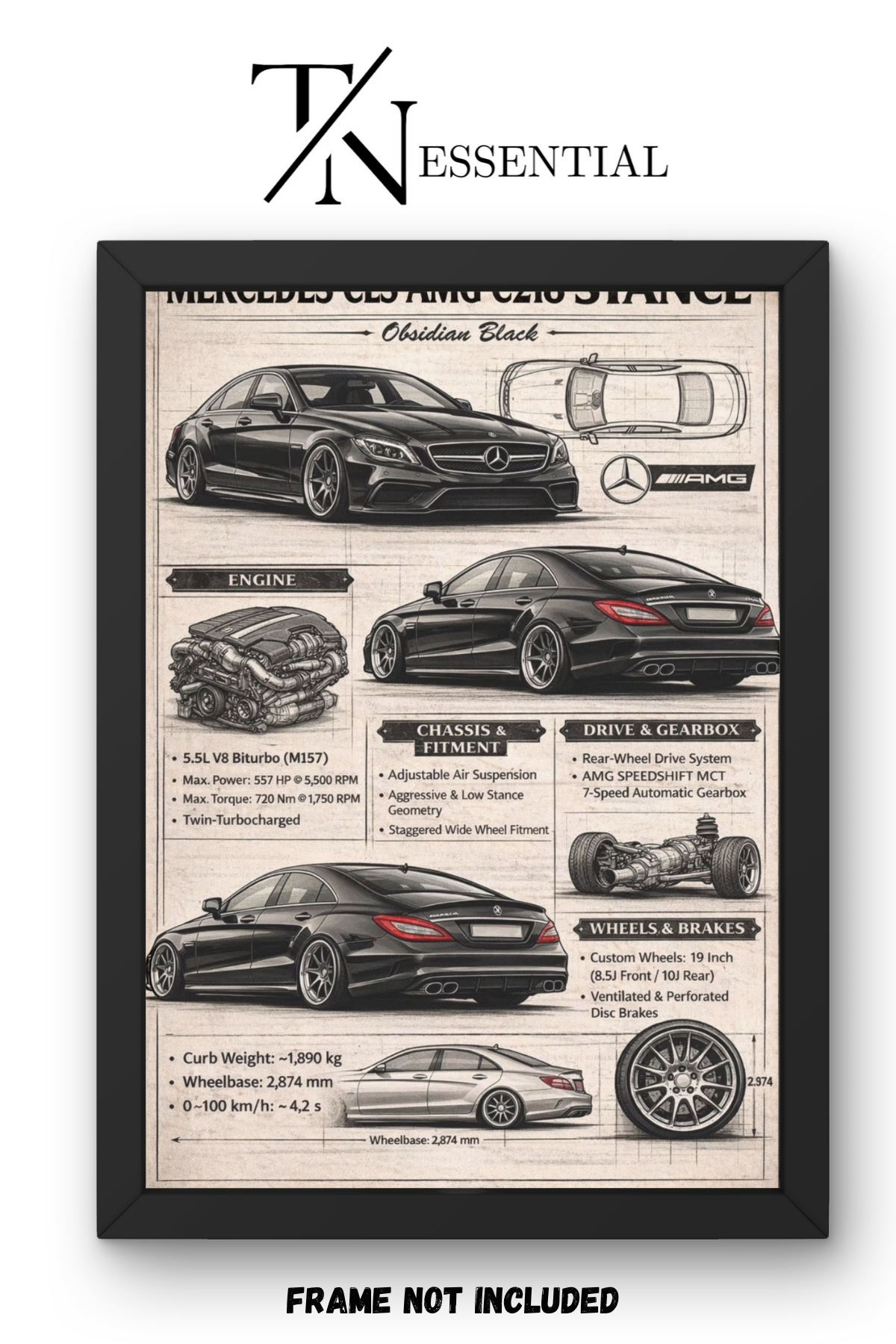 MERCEDES CLS AMG TECHNICAL BLUEPRINT CANVAS POSTER
