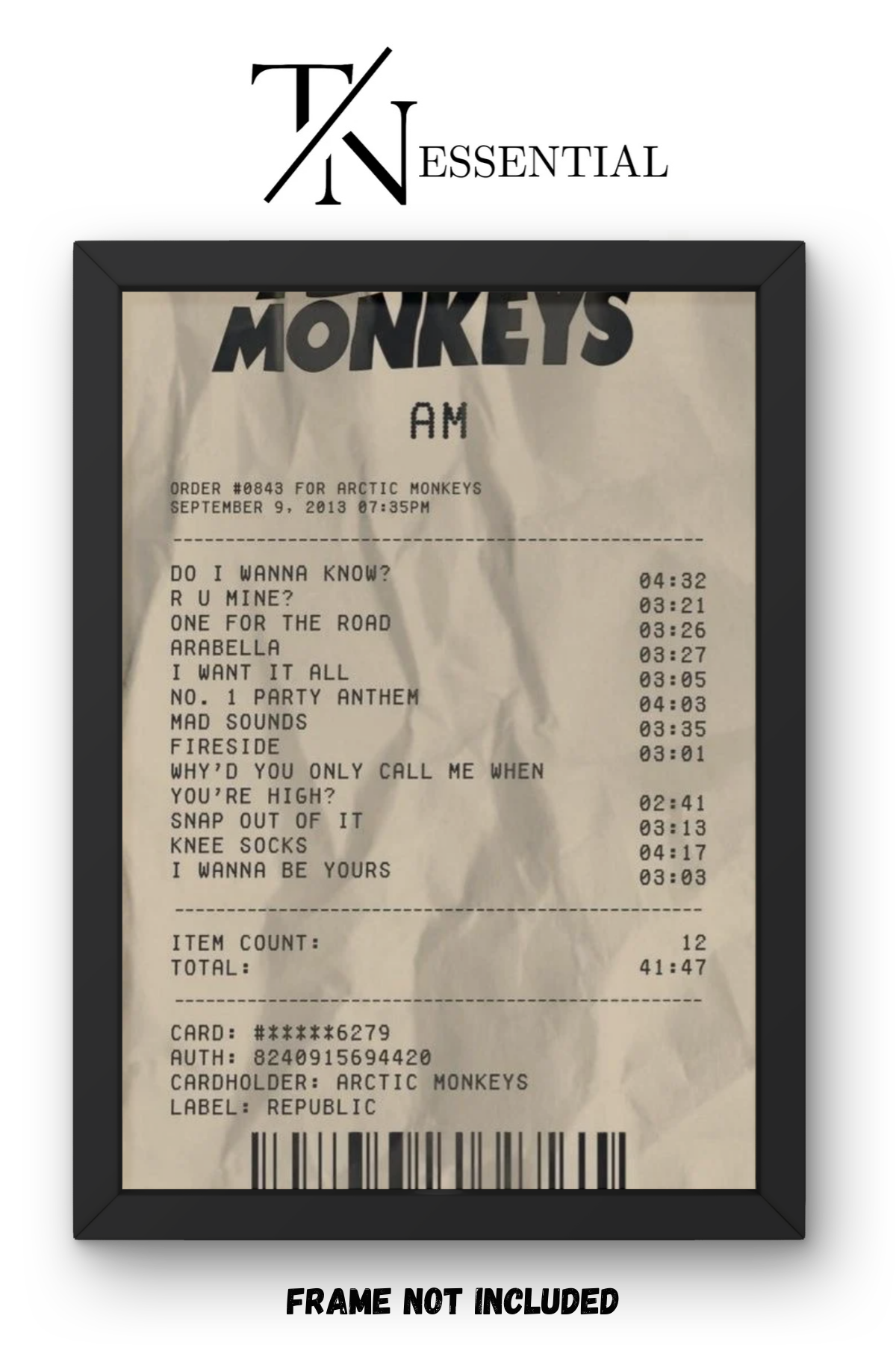 ARCTIC MONKEYS AM INDIE ROCK RECEIPT AESTHETIC CANVAS POSTER