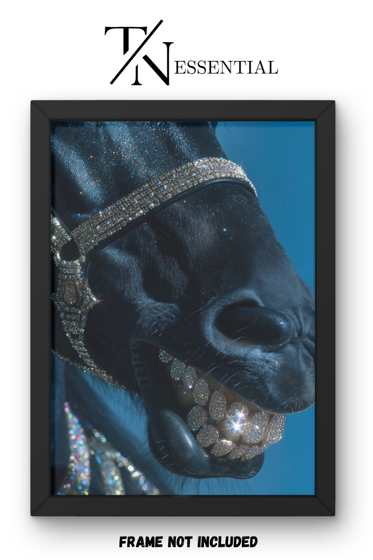LUXURY MIDNIGHT HORSE WITH ICONIC DIAMOND GRILL CANVAS POSTER