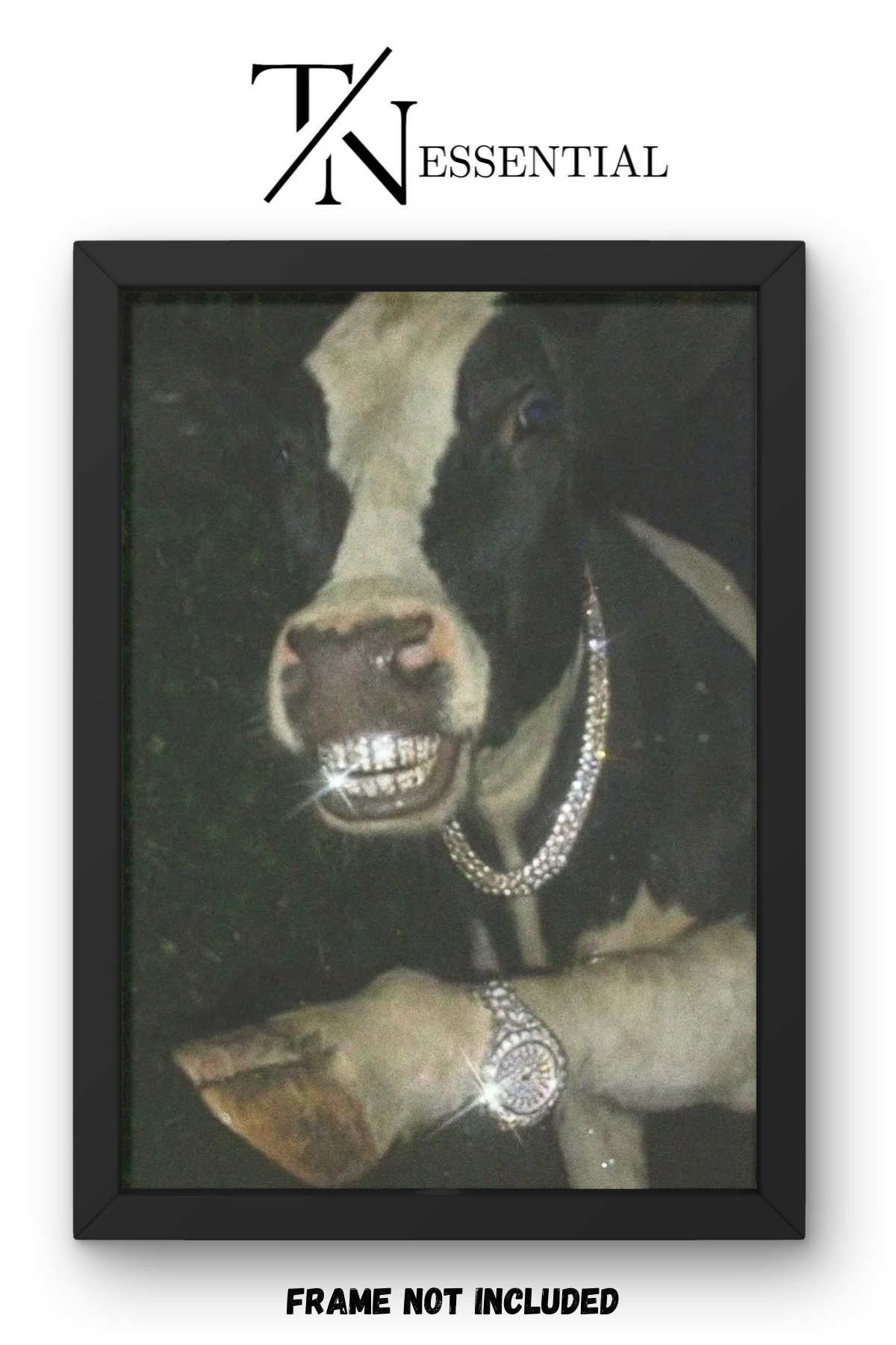 ICED-OUT FARM BOSS COW WITH DIAMOND GRILL AND ROLEX DRIP CANVAS POSTER