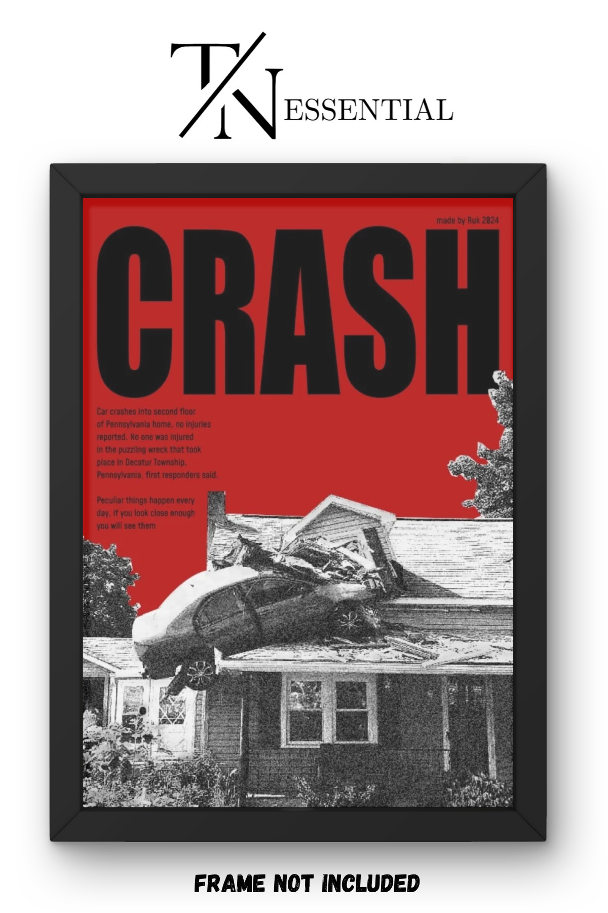 CRASH STRANGE REALITY VINTAGE NEWS COLLAGE DESIGN CANVAS POSTER
