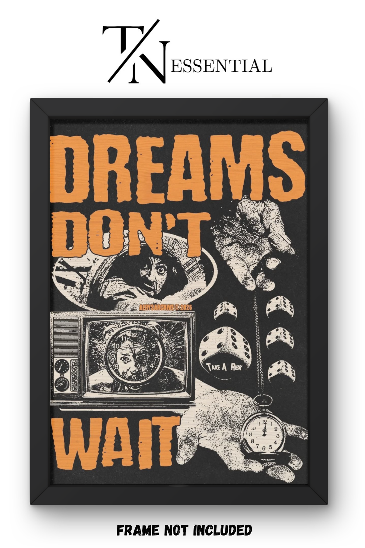 TIME WAITS FOR NO ONE RETRO CLOCK RISK TAKING MINDSET CANVAS POSTER