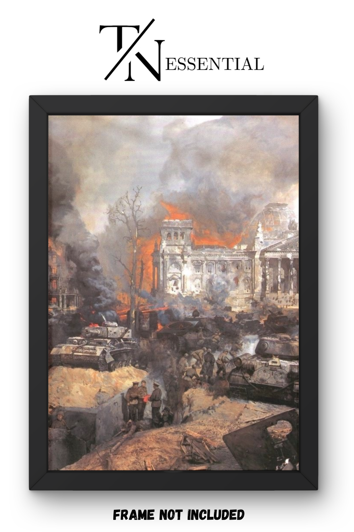WORLD WAR II BERLIN IN FLAMES TANKS AND CHAOS CANVAS POSTER