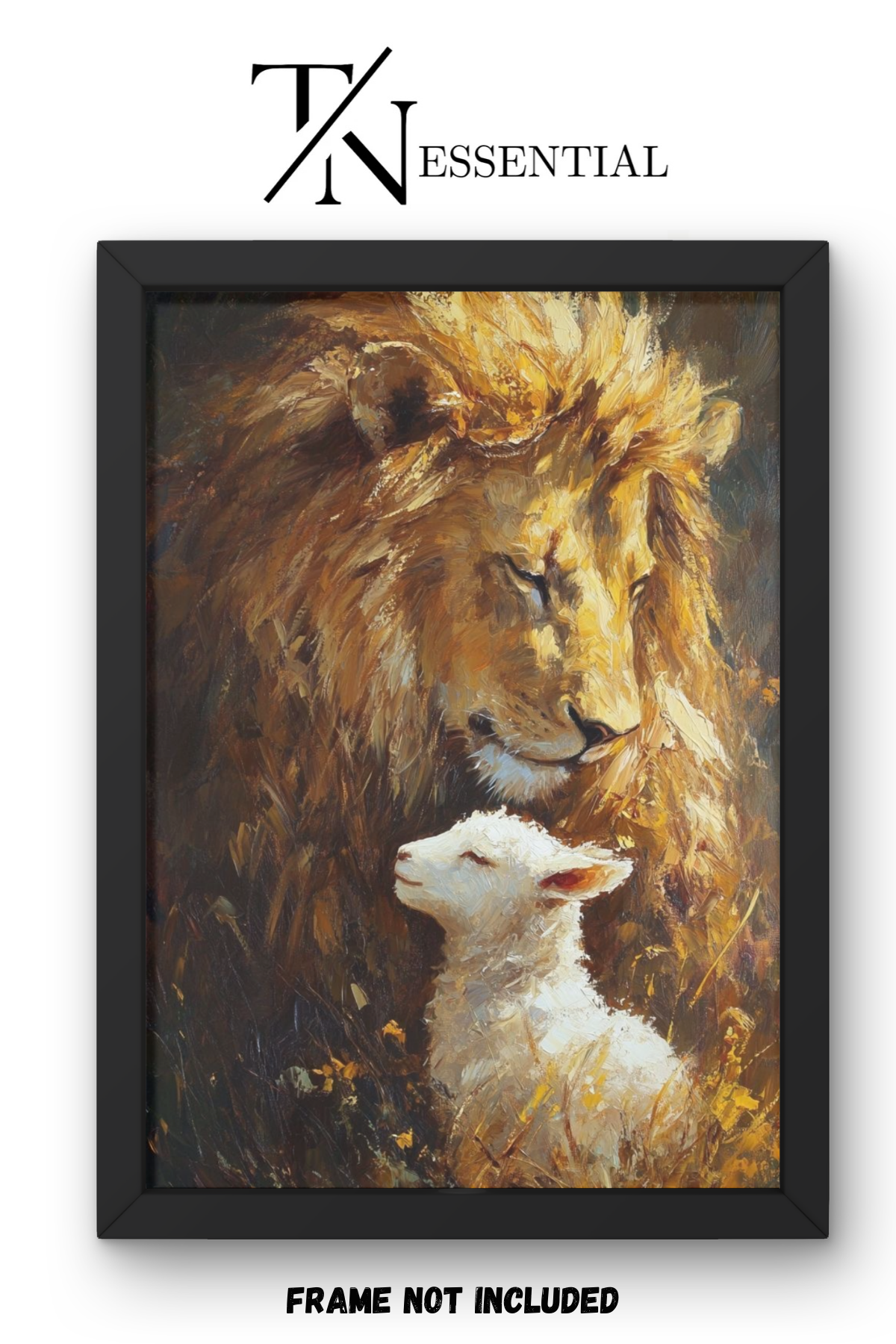 LION AND LAMB PEACE AND POWER SYMBOLIC WILDLIFE ART CANVAS POSTER