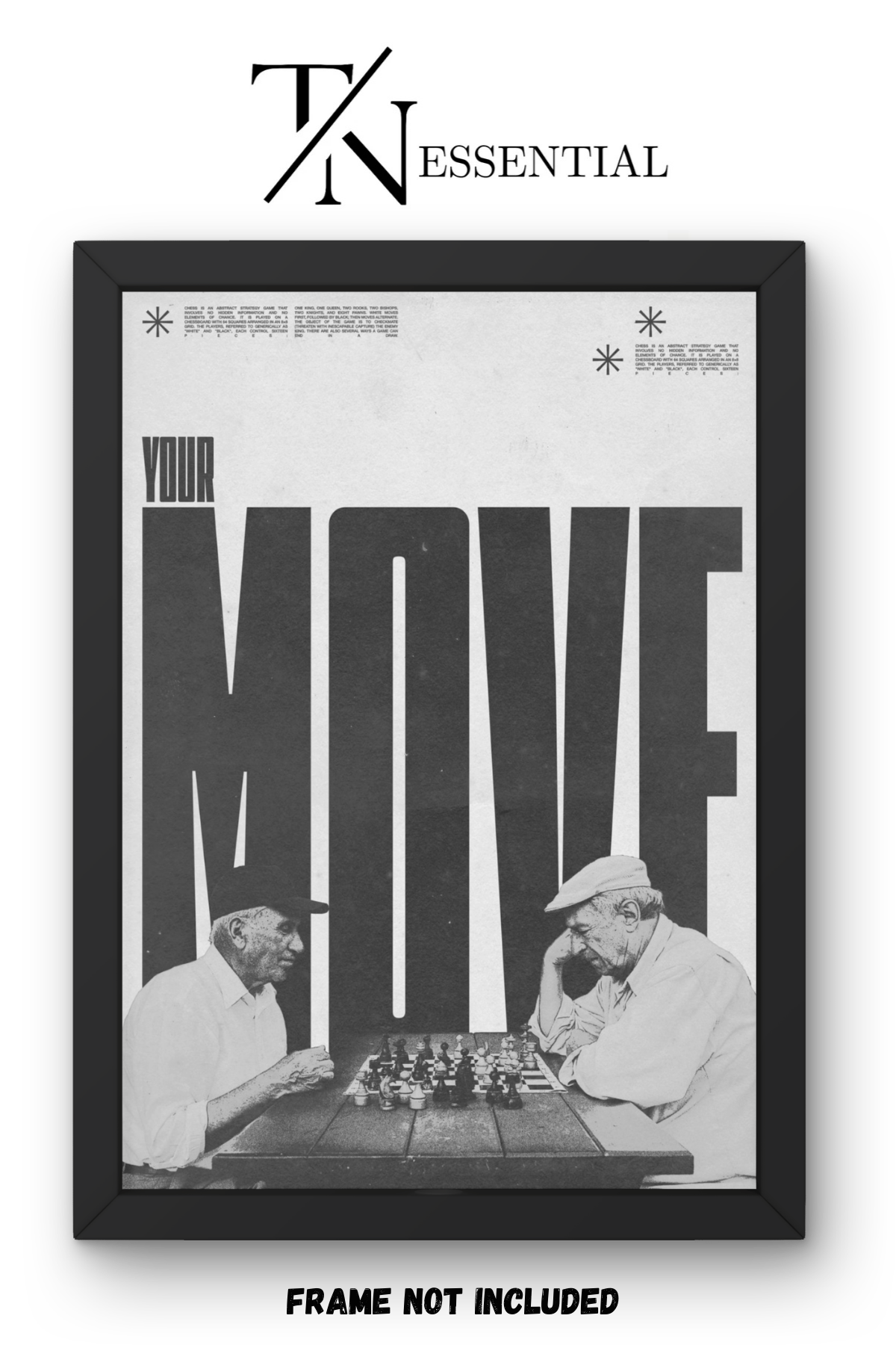 BLACK AND WHITE CHESS THINKING ART CANVAS POSTER