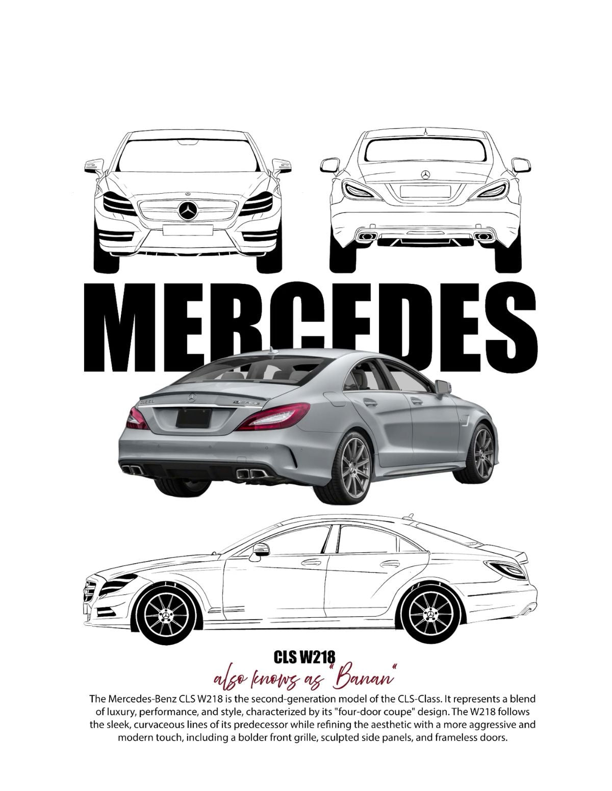 MERCEDES BENZ CLS CLASS BLUEPRINT CANVAS POSTER