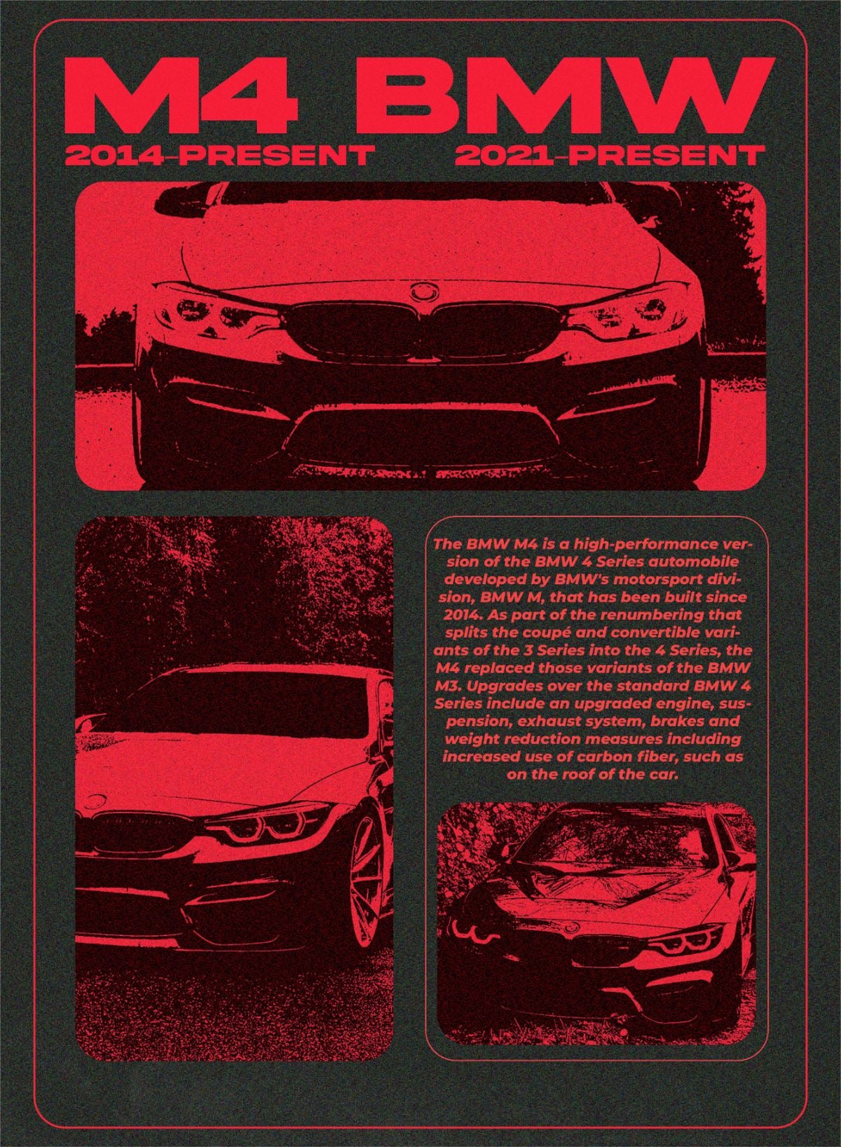 RED BMW M4 CAR ENTHUSIAST CANVAS POSTER