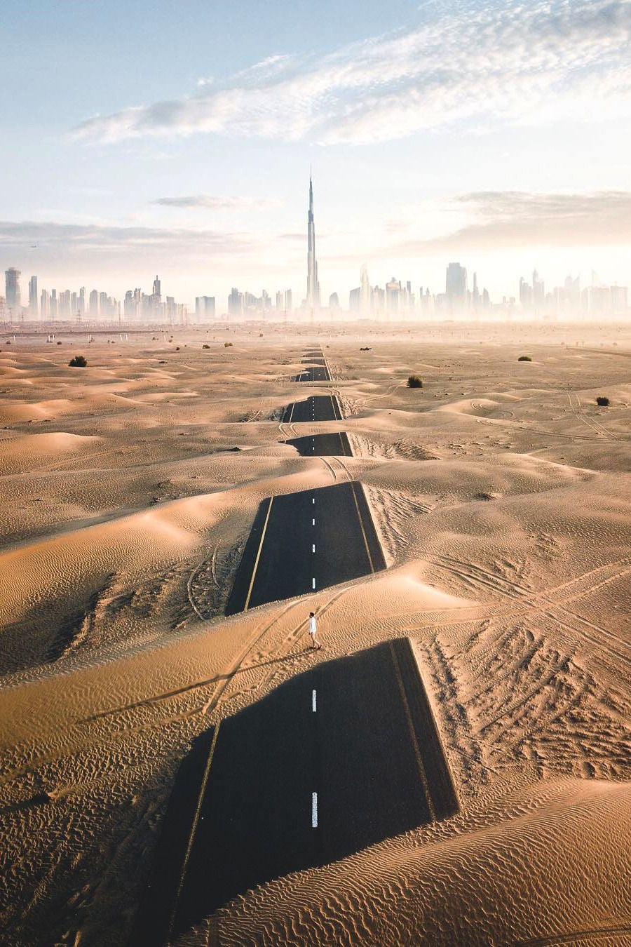 DUBAI DESERT ROAD SKYLINE CANVAS POSTER