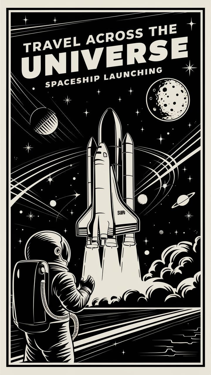 RETRO SPACE ROCKET CANVAS POSTER
