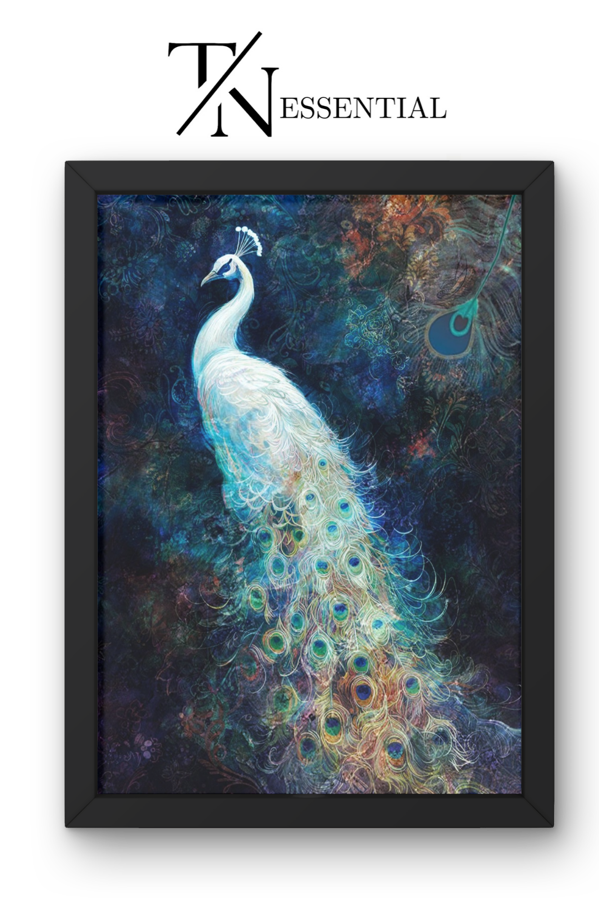 ETHEREAL PEACOCK COSMIC FEATHERS CANVAS POSTER