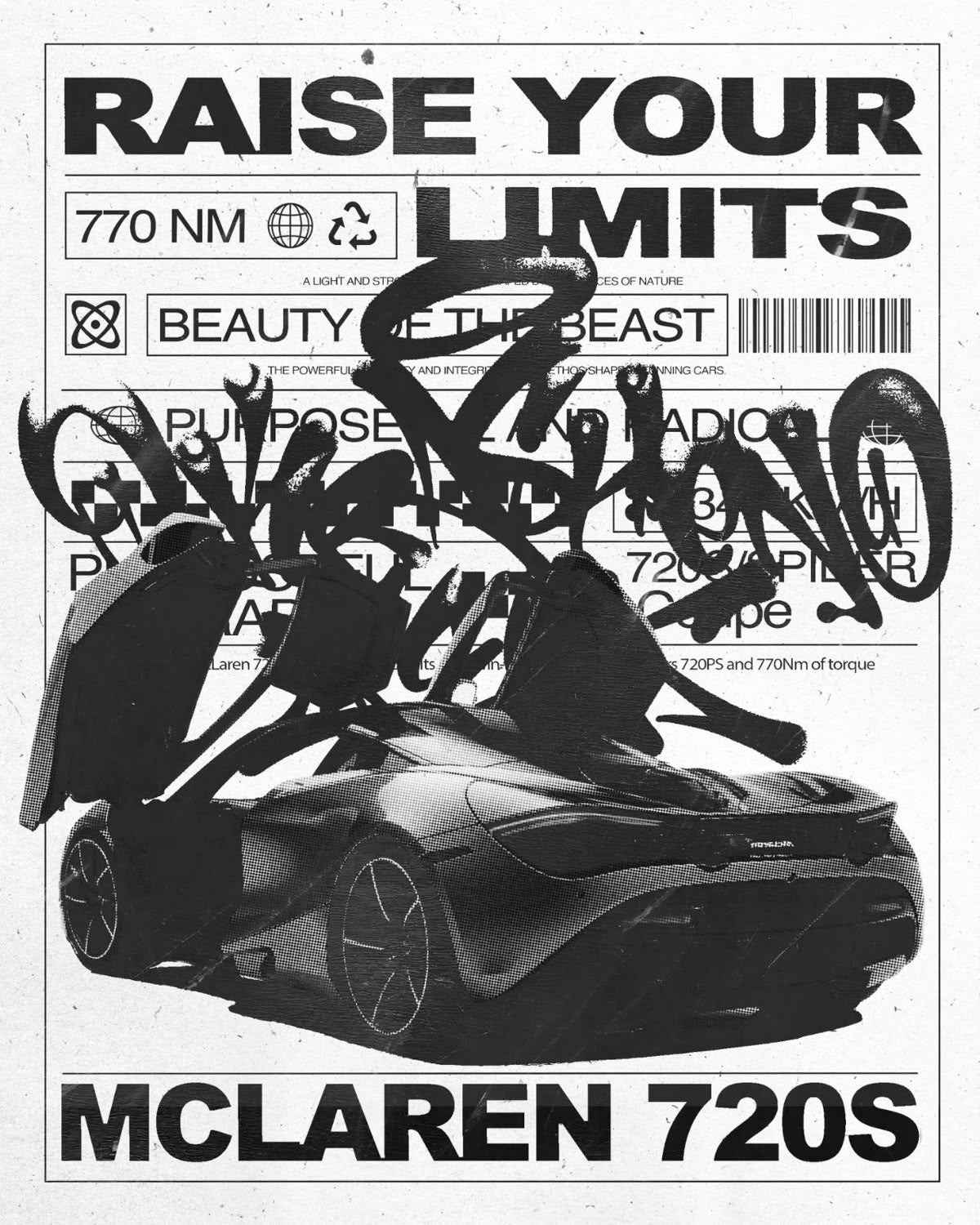 MCLAREN 720S SUPERCAR STREET ART CANVAS POSTER