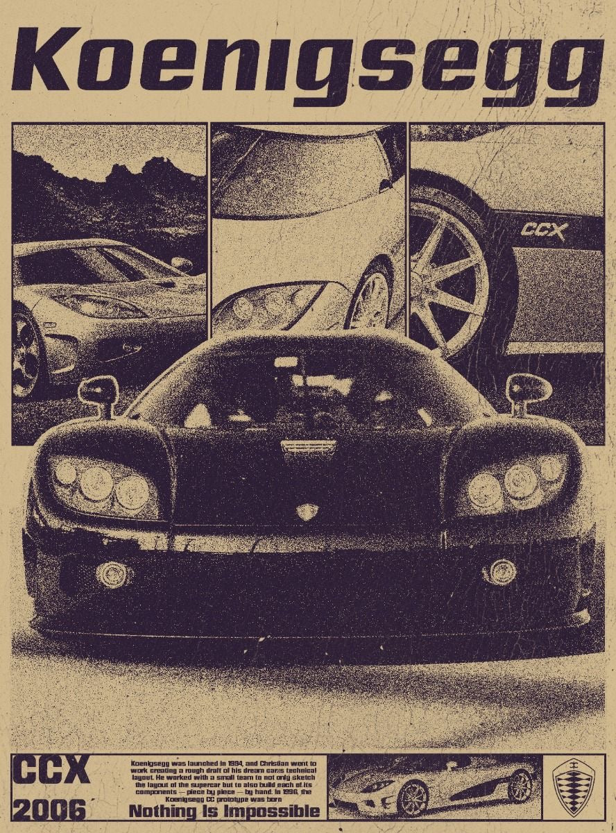 KOENIGSEGG CCX VINTAGE SUPERCAR CANVAS POSTER
