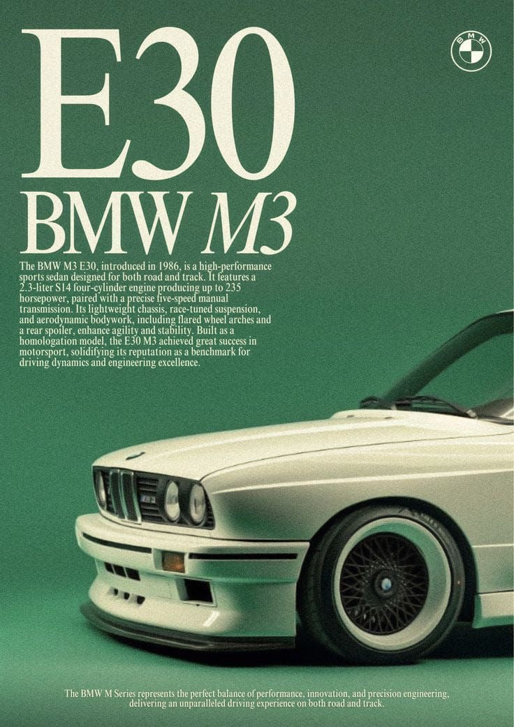 BMW E30 M3 ICONIC SPORTS SEDAN CANVAS POSTER