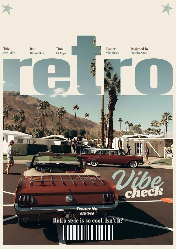 RETRO CALIFORNIA VINTAGE CAR SCENE CANVAS POSTER