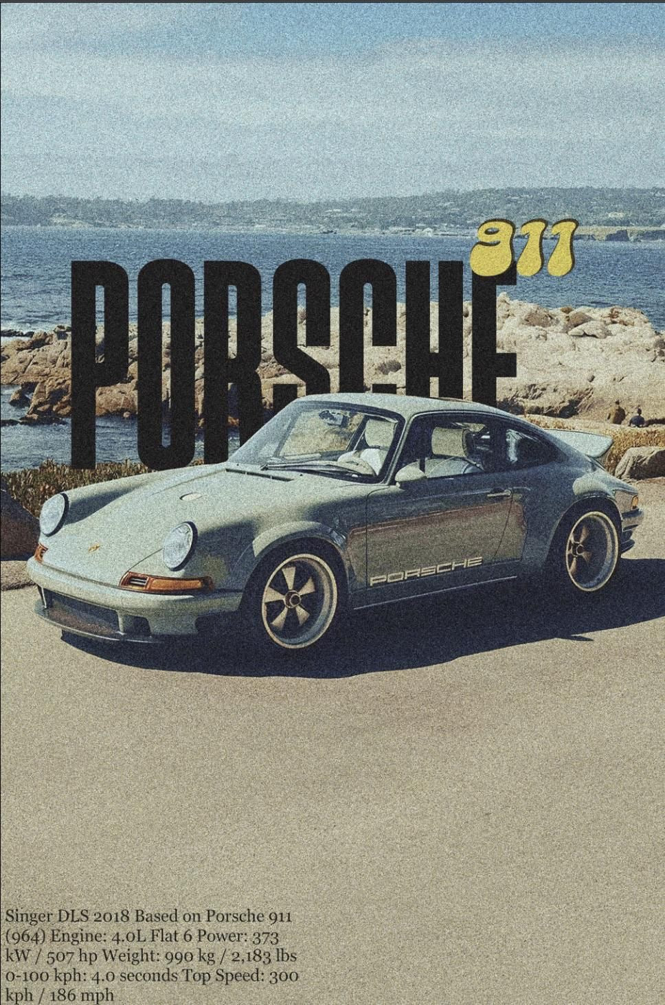PORSCHE 911 RETRO OCEAN DRIVE CANVAS POSTER