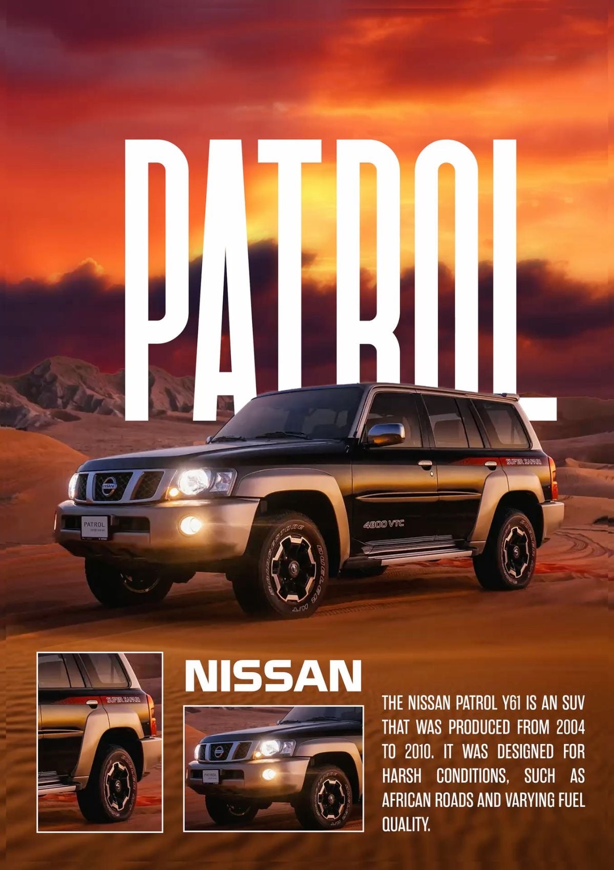 AESTHETIC NISSAN PATROL DESERT LEGEND CANVAS POSTER