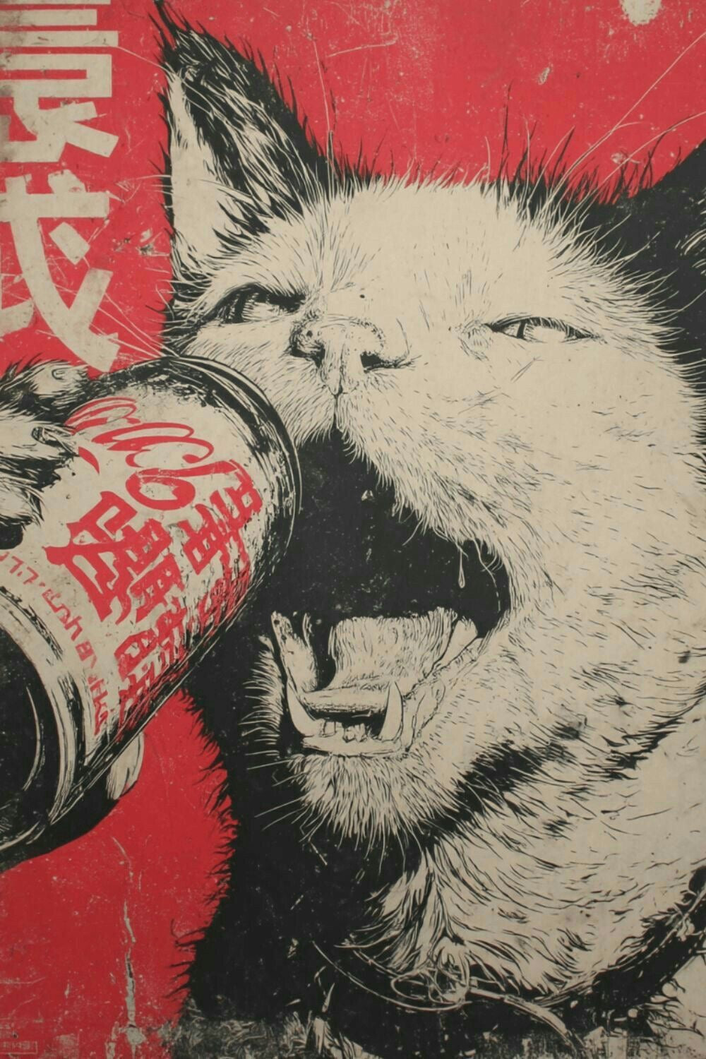 VINTAGE CUTE SODA CAT CANVAS POSTER