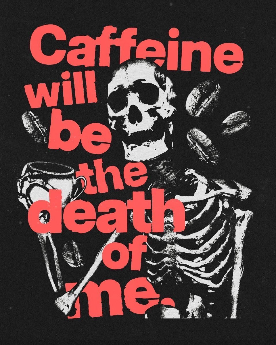 FUNNY COFFEE ADDICT SKELETON CANVAS POSTER