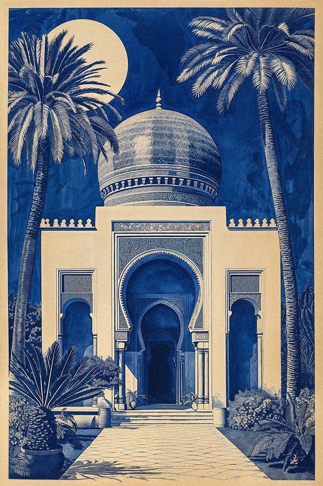 MOROCCAN MOSQUE BLUE NIGHT ARCHITECTURE CANVAS POSTER