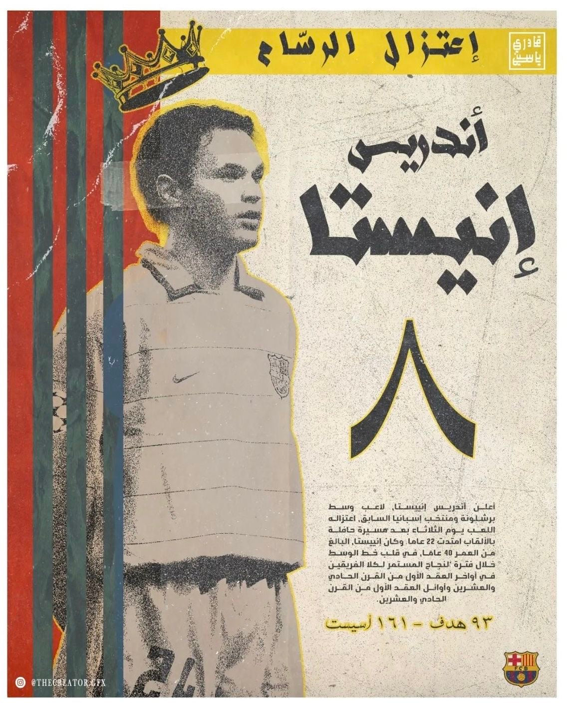 ANDRES INIESTA BARCELONA LEGEND RETRO CANVAS POSTER