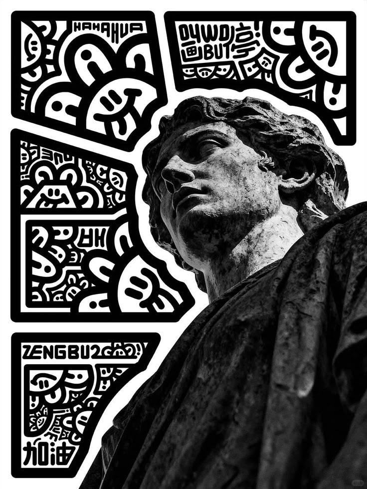 Classical Sculpture Meets Urban Graffiti Canvas Poster