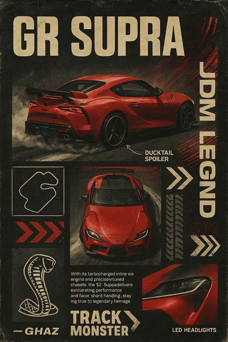 TOYOTA GR SUPRA JDM LEGEND TRACK MONSTER PERFORMANCE CANVAS POSTER