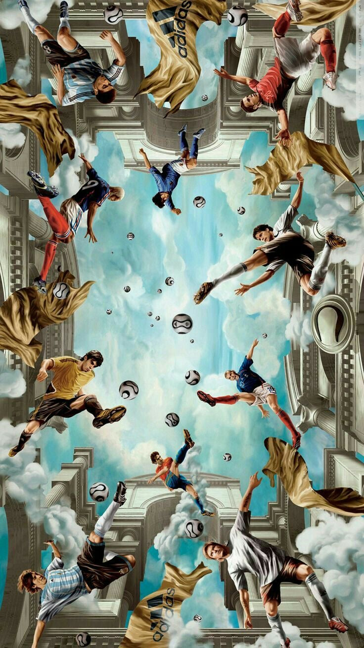 WORLD FOOTBALL ICONS FLOATING IN A HEAVENLY STADIUM CANVAS POSTER