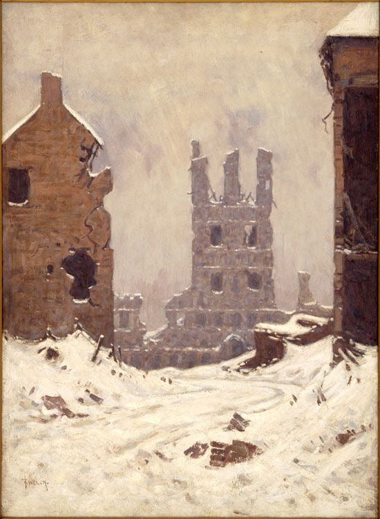 BELLOW SNOW COVERED WAR TORN CITY HISTORICAL PAINTING CANVAS POSTER