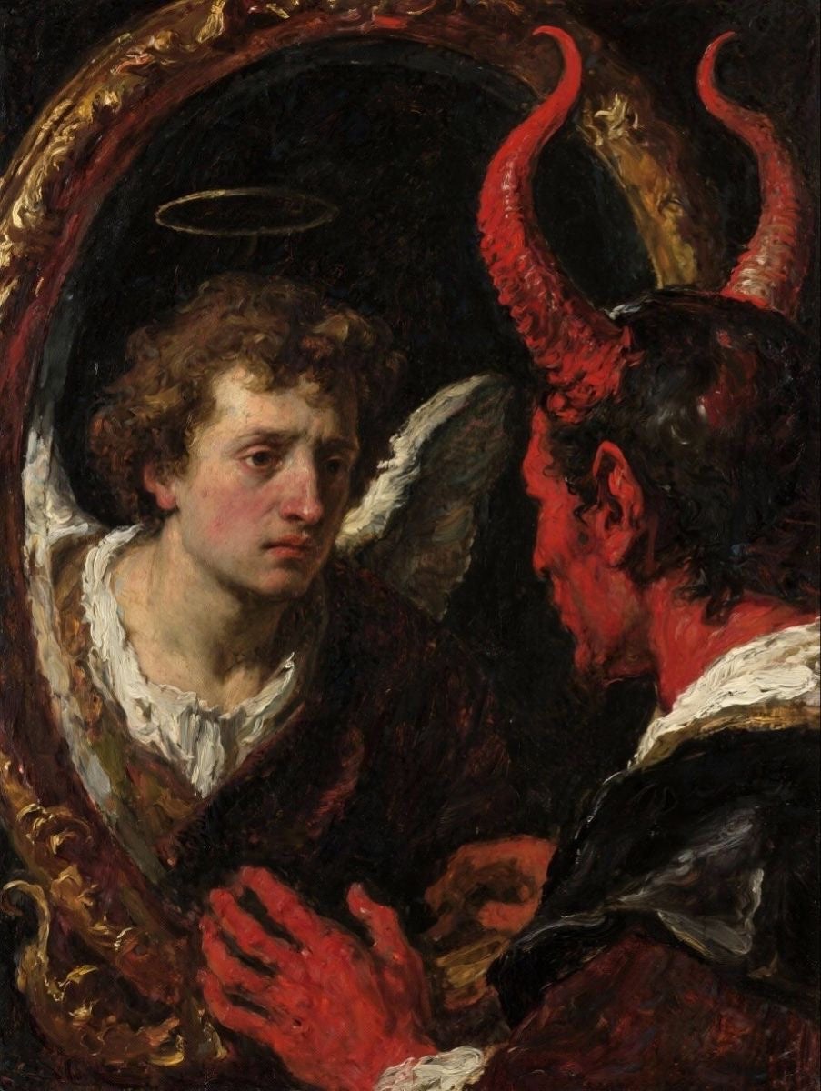 FALLEN ANGEL VS DEVIL INNER CONFLICT CLASSICAL DARK ART CANVAS POSTER
