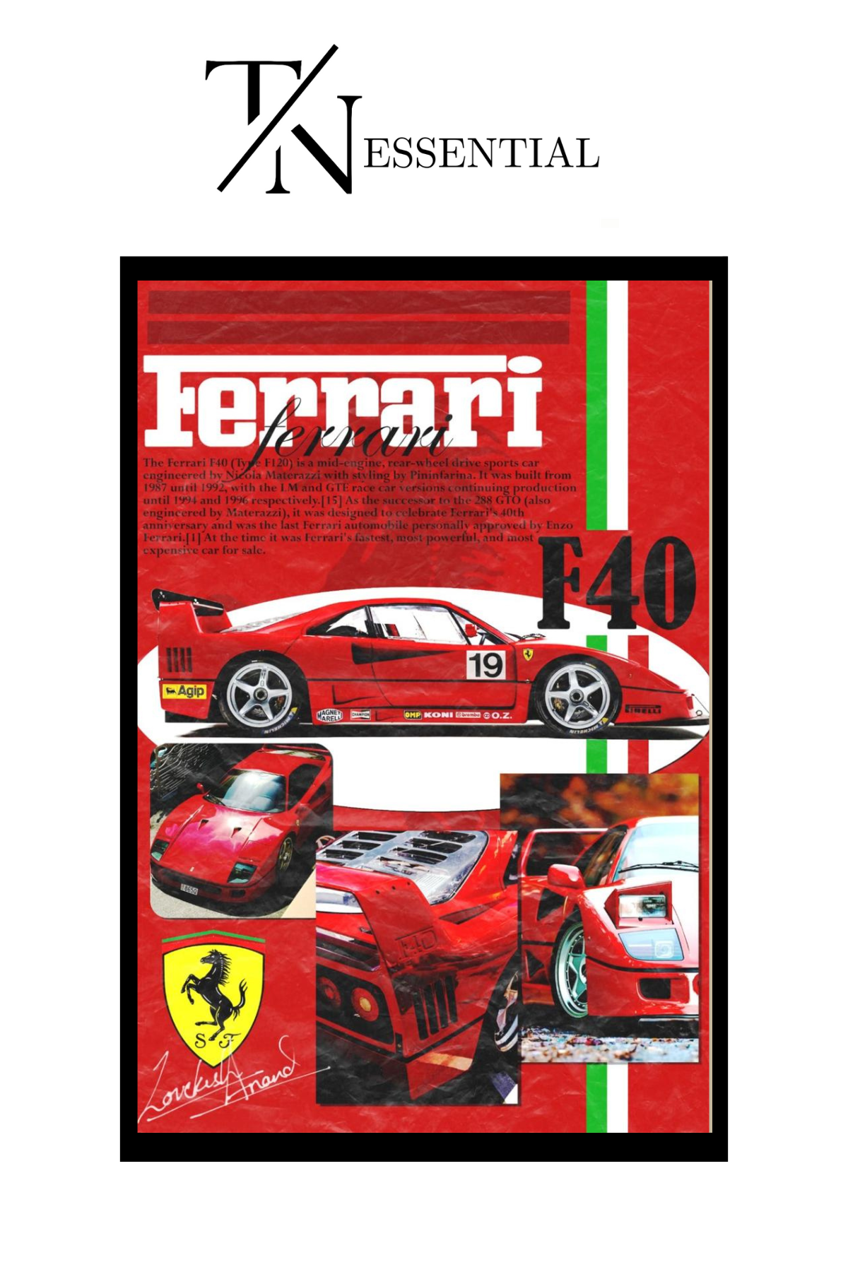 FERRARI F40 CANVAS POSTER