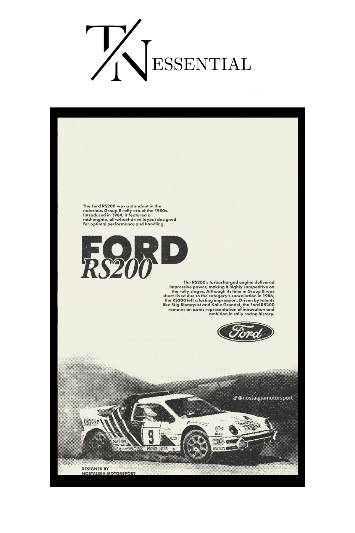 FORD RS 200 CANVAS POSTER